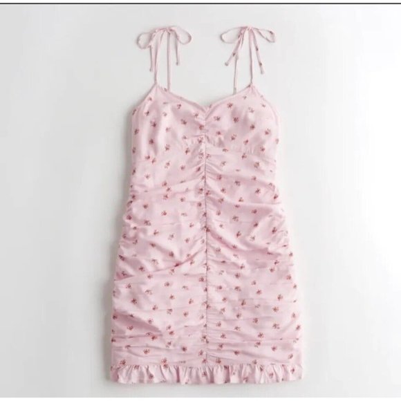 Hollister Ruched Tie-Shoulder Floral Mini Dress New Size XS - Picture 3 of 9